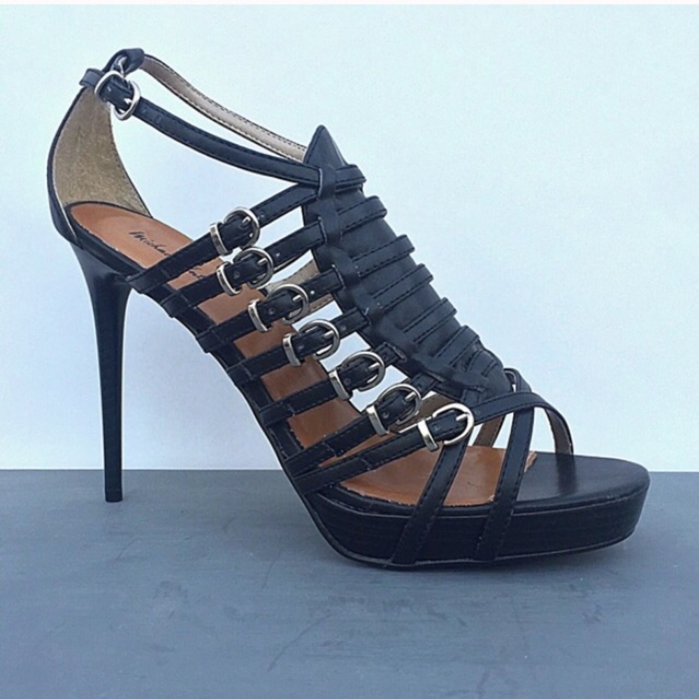 Strappy black stiletto heels from Michael Antonio